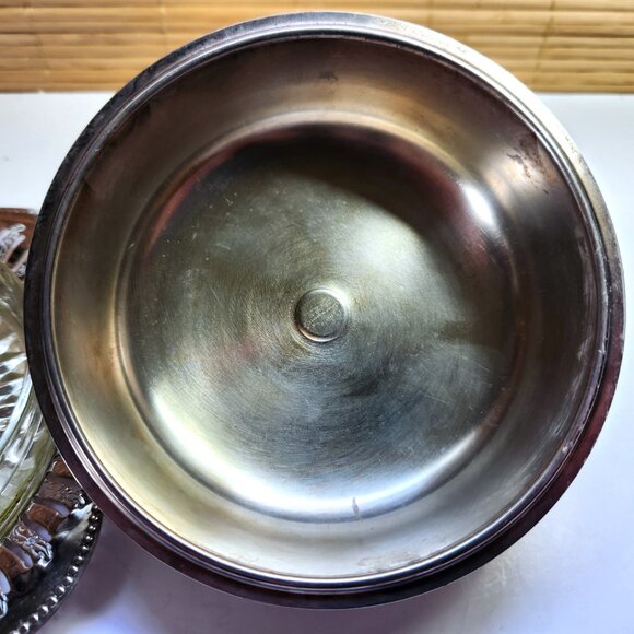 Viking Plate Butter Dish Silver Plate Glass Insert Cutout Pattern Scalloped Edge - Picture 5 of 9